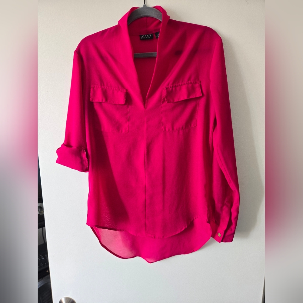 Vibrant Pink Button-Up Blouse